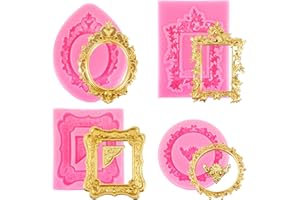 4pcs Photo Frame Silicone Molds, Pink Vintage Picture Frame Baroque Style Air Dry Clay Fondant Mold for Baking Chocolate Cand