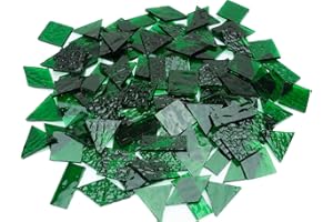 CHICSHIS 200G Large Size Transparent Glass Mosaic Tiles for Crafts, 4 Shapes Textured Cathedral Stained Glass Mosaic Pieces for Mosaic Art Decor, Leaf Green