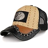 Straw Design Metallic Rodeo Cowboy Horse Metal Logo Trucker Mesh Baseball Cap