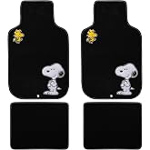 Plasticolor 002369R01 Peanuts Snoopy and Woodstock 4pc Carpeted Front and Rear Floor Mat Set - 4 Pieces