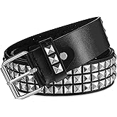 Xinjoduz 1 PCS Studded Belt, Black Goth Belts for Women Y2K Belts with Bright Metal Pyramid Fashion Punk Rock Gothic Belt Accessories for Men Jeans Dress Pants (Black)