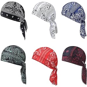 FXUKM 6PCS Paisley Cooling Headscarf Cap elastic cycling sports cap cooling head scarf men and Women