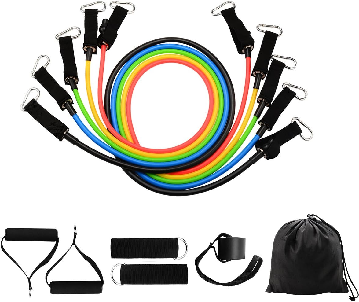 Yuedaer Resistance Bands Set, 11 Pieces Training Tubes include 5 Exercise Bands, 2 Foam Handles, 2 Legs Ankle Straps, Door Anchor and Carrying Bag For Resistance Training, Physical Therapy
