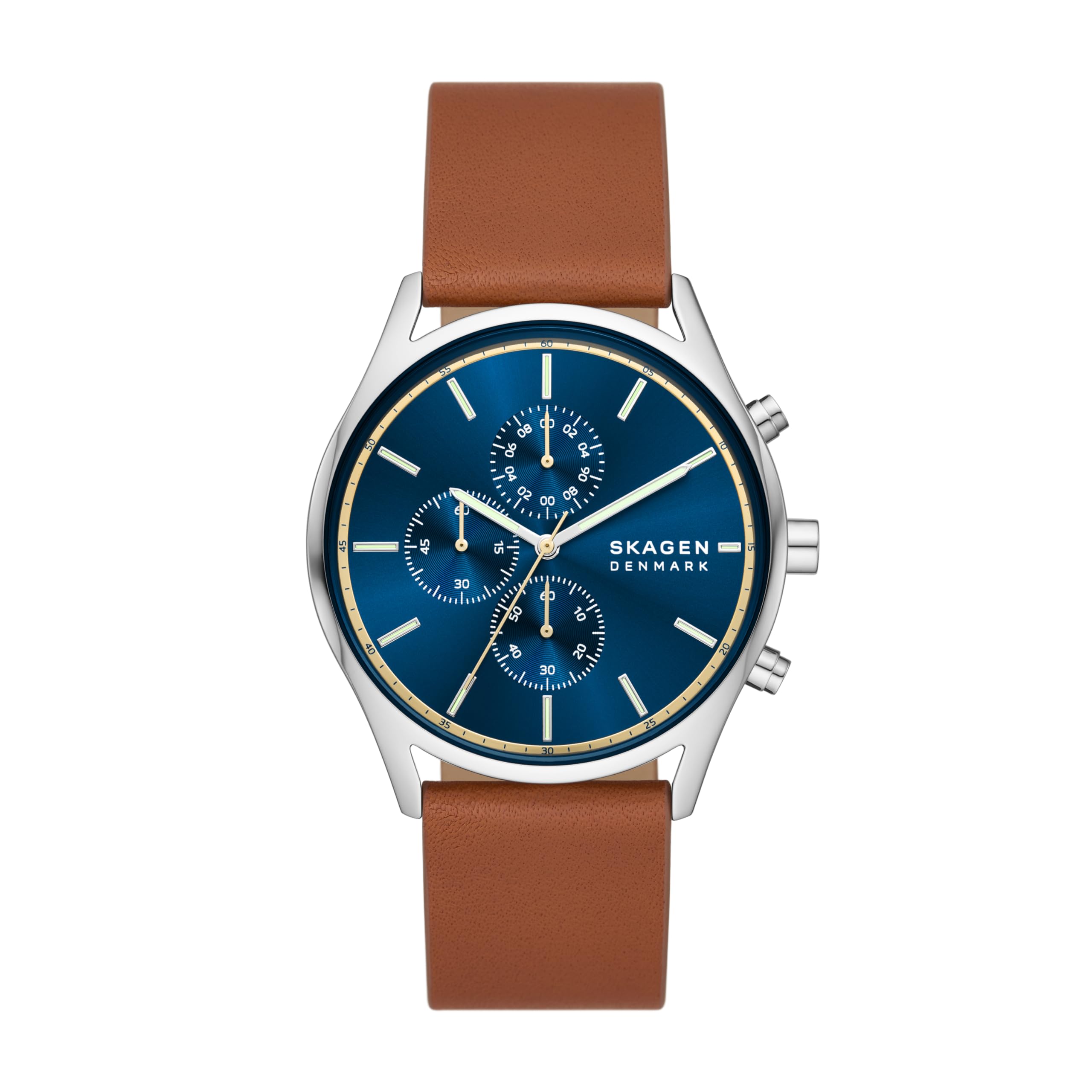 Skagen Men’s Holst Chronograph Silver Stainless Steel and Brown Leather Band Watch (Model: SKW6916)