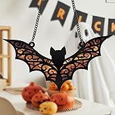 Fimewon Bat Suncatcher Bat Stained Glass Window Hanging Halloween Decorations Indoor Wall Decor Living Room Birthday Party Favors Gifts for Women, 6.3 Inch