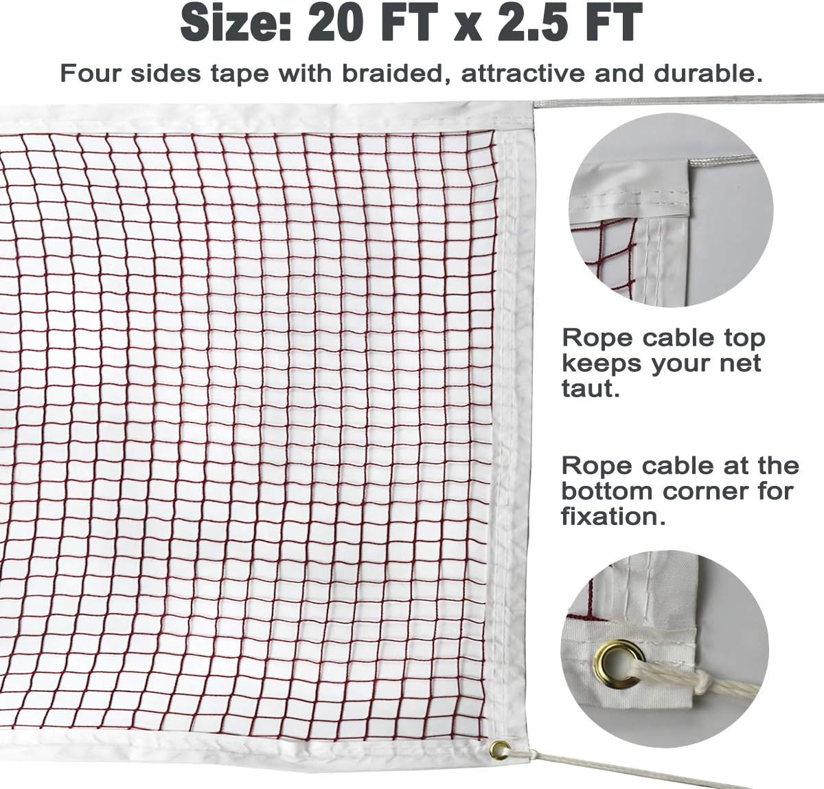 DOURR Badminton Tournament Net with Rope Cable (20 FT x 2.5 FT) (with Nylon Rope Cable) : Sports & Outdoors