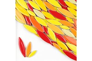 ZWCT 200g Ceramic Mosaic DIY Set Colorful Petal Ceramics Leafy Vein Mosaic Tiles Craft Materials Mosaic Art Materials - Red-Yellow Mix