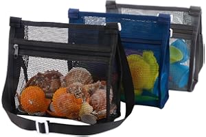 U-Zimikee 3 Pcs Shell Bags for Beach, Mesh Beach Bag for Holding Shells, Beach Shell Bags, Shell Collecting Bags for Kids, Shell bag for Picking Up Shells, Beach Accessories for Boys and Girls