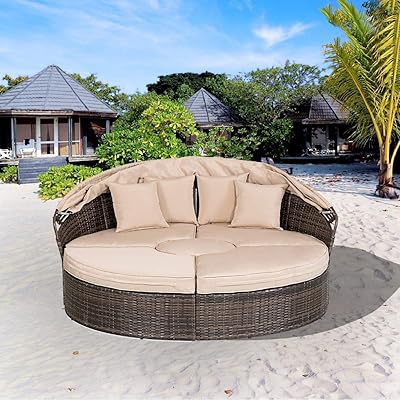 Amazon.com : Outdoor Patio Sofa Furniture Round Retractable Canopy