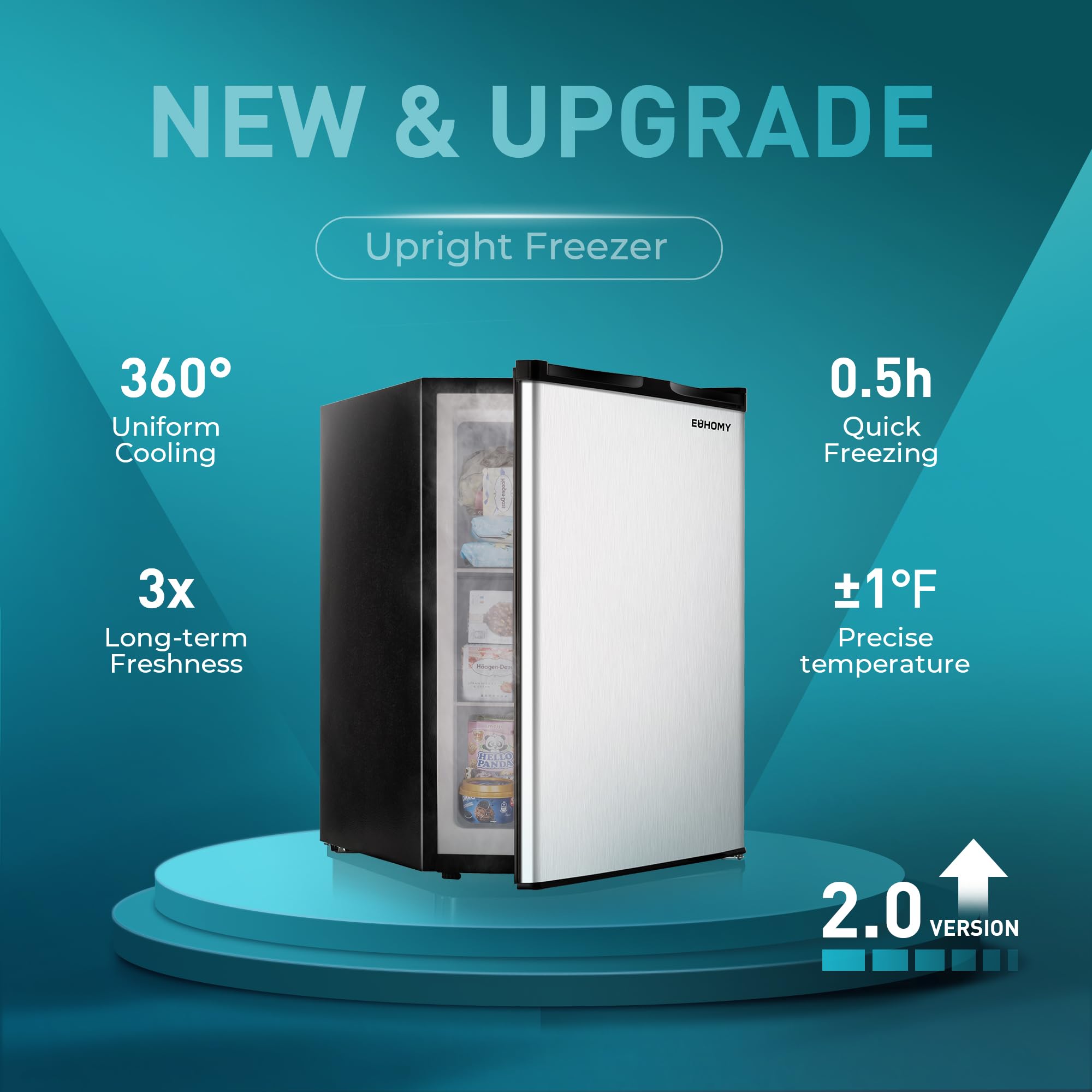 EUHOMY Upright freezer, 3.0 Cubic Feet, Single Door Compact Mini Freezer with Reversible Stainless Steel Door, Small freezer for Home/Dorms/Apartment/Office, Silver