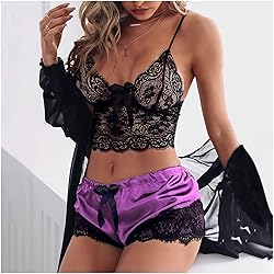 Women's Nightgown Two Piece Lace Satin Spaghetti