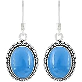 Natural/Synthetic/Simulated Gemstone Oval Shape Dangle Earrings for Women – 925 Silver Plated Handmade Earrings – Lightweight & Comfortable Statement Birthstone Jewelry – Gift for Wedding Anniversary