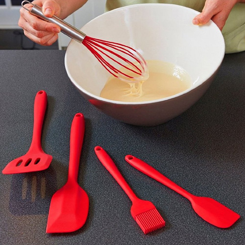 Cooking Utensils - Silicone Kitchen Set in Hygienic Solid Coating - Heat Resistant Baking Tools (5 Piece)