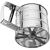 Flour Sifter 3 Cup for Baking, Crank Sifter with Professional Fine Mesh Baking Sifter Flour, One Hand Press Stainless Steel F