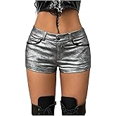Floerns Women's Y2k Metallic Low Waist Shorts Skinny Party Micro Shorts Without Belt