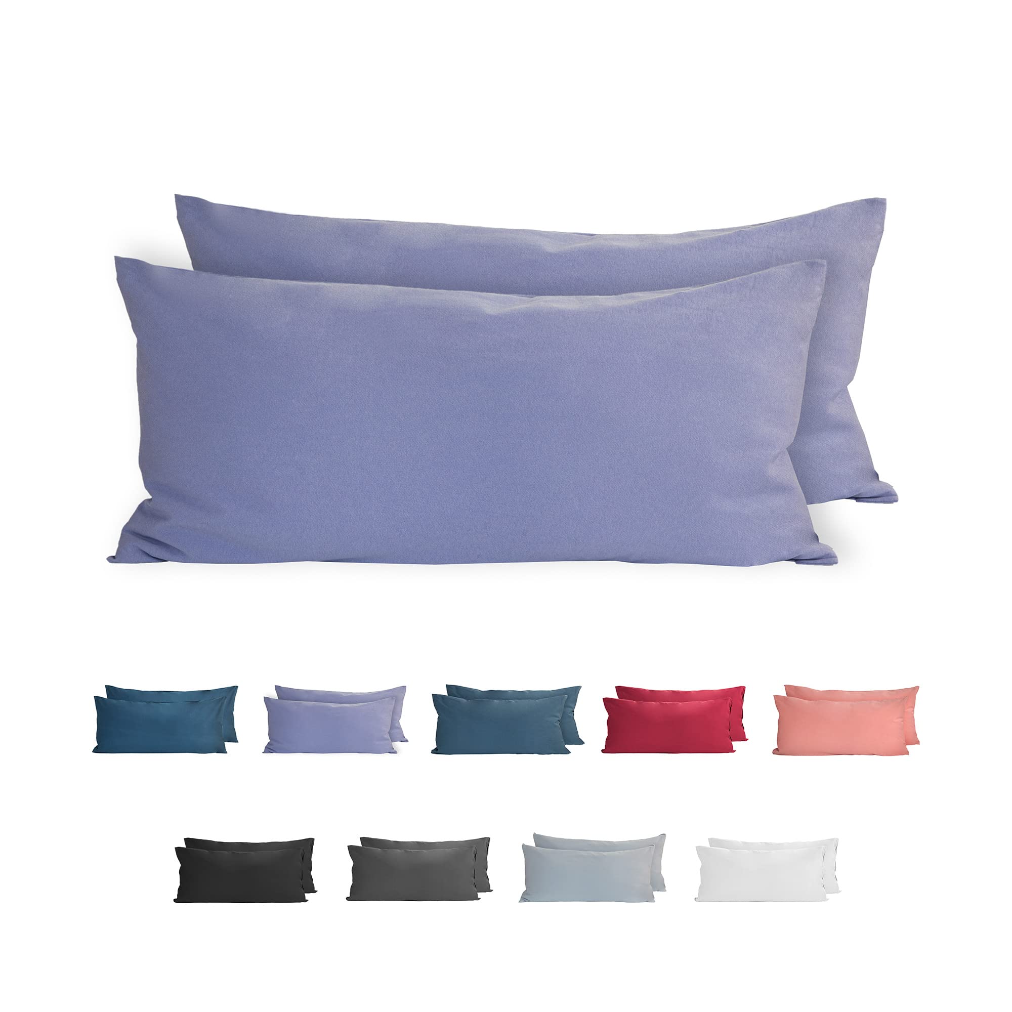 Komfortec 100% cotton cushion covers, set of 2, 40 x 80 cm, super soft premium jersey pillowcase, 150 g/m², cushion cover, purple