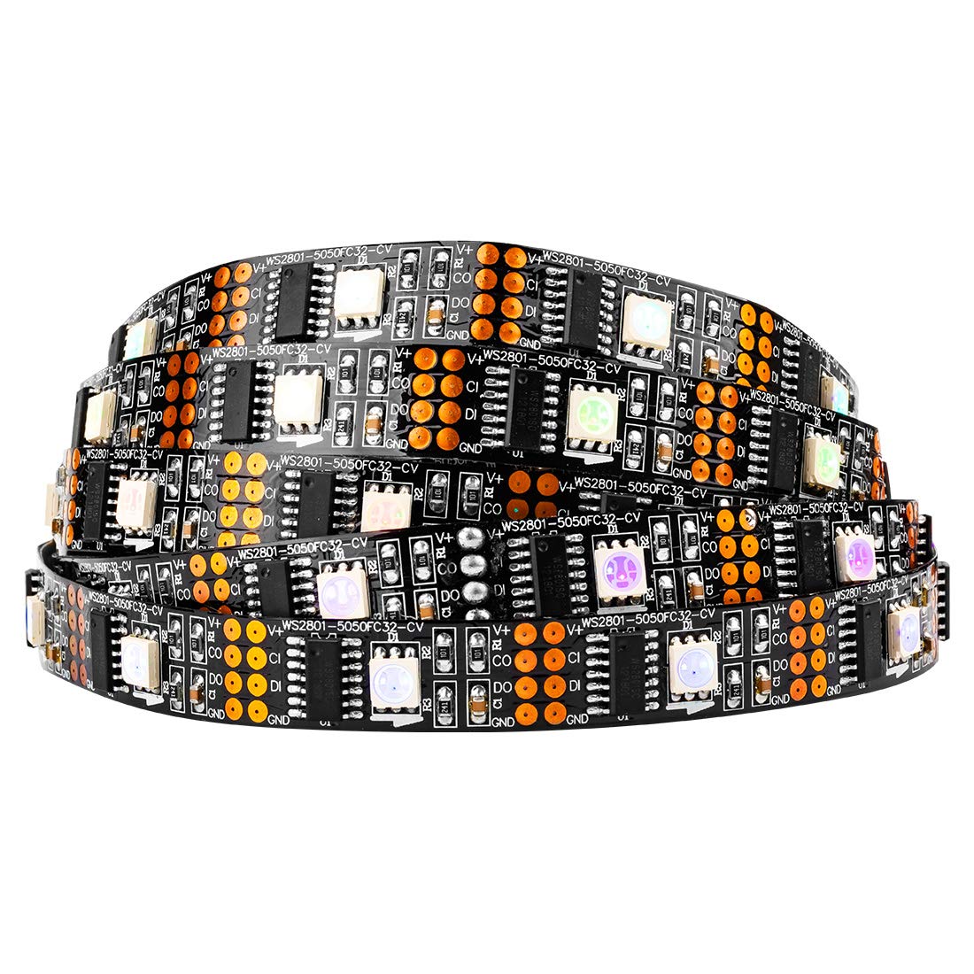 BTF-LIGHTING Individually Addressable WS2801 Light LED Strip 5050 SMD RGB 32LEDs/m 3M 9.8ft 96LEDs IP30 Non-Waterproof Black PCB Pixel Light DC5V 4PIN for Living Room Bedroom Kitchen DIY Decoration
