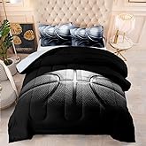 Helloosuu Basketball Comforter Set,Sports Basketall Bedding Set with Pillowcases, Boys Comforter Set Twin,Black Ultra Soft Microfiber Kids Bed Set,Basketball Bedding for Teen Boy Kids