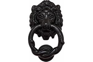 Mythrojan Lion Head Door Knocker, Cast Iron Knocker, Heavy Duty Entry Door Knocker for Vintage Home Décor Accessories- 6" X 3.5" Black