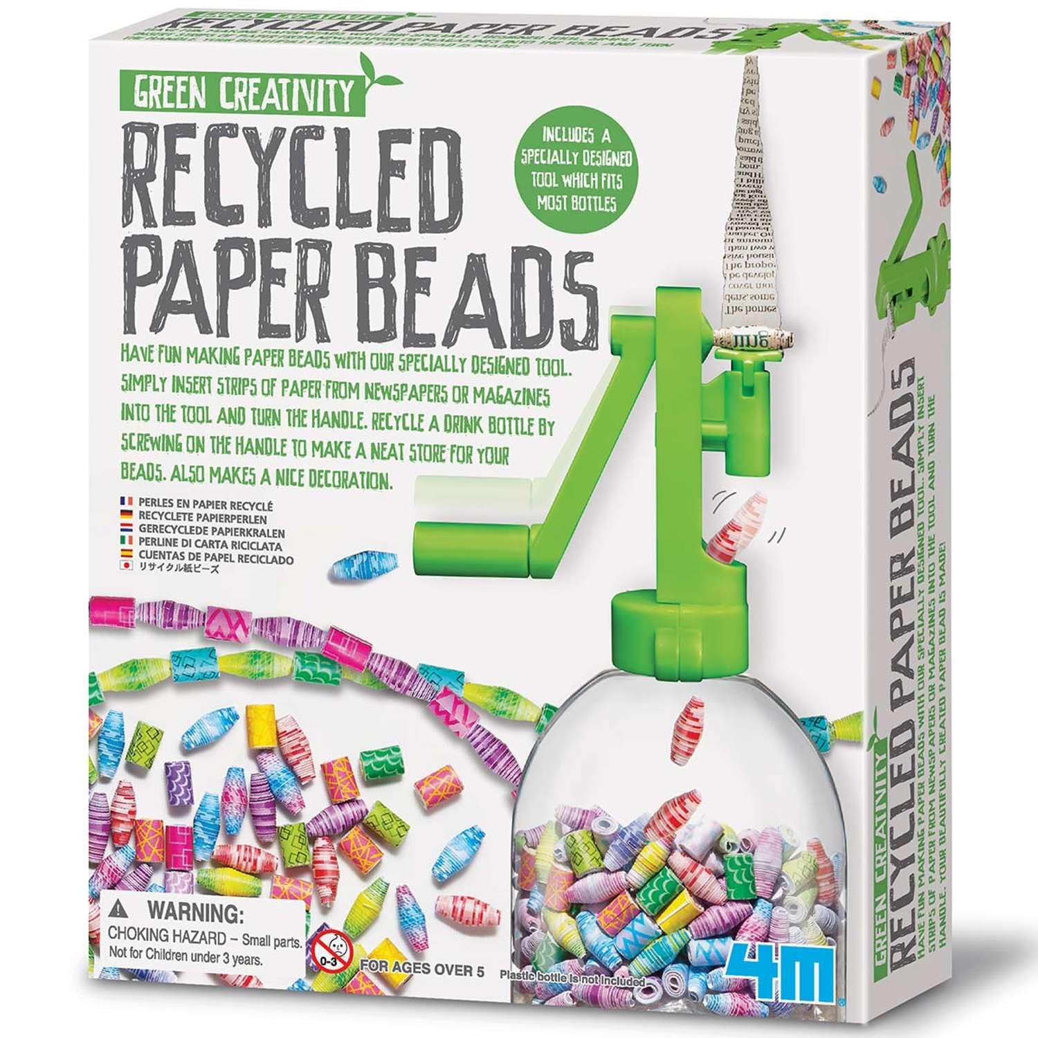 4M Green Creativity Recycled Paper Bead Maker Kit | Upcycle Old Paper Strips into DIY Jewellery, Bracelet, & Art Gifts | Fits Most Bottles to Store Crafted Beads | Easy Tool for Children Age 5+