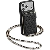 LAMEEKU for iPhone 17 Pro Case Wallet with Card Holder,RFID Blocking Wrist Strap Crossbody Cover for Women 6.3" Black
