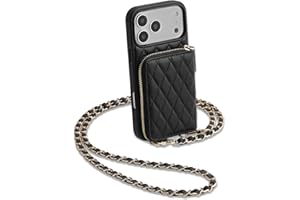 LAMEEKU for iPhone 17 Pro Max Wallet Case with Card Holder, Quilted Leather Crossbody Zipper Purse for Women 6.9'' Black