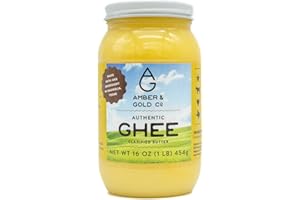 AMBER & GOLD CO Amber & Gold - Authentic Ghee - Keto, Paleo & Gluten Free Friendly Food - Great for Healthy Snacks, Toast, Crackers, Pasta, Coffee Creamer & Cooking - 16oz