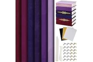 Humyoun Book Binding Cloth Kit, Includes 12''x16'' Bookcover Cloth Fabric 24 Decorative Corners 3 Iron on Vinyl Sheets Bone Folder Tools, Backing Paper,for Old Book DIY Craft Supplies(Purple Series)
