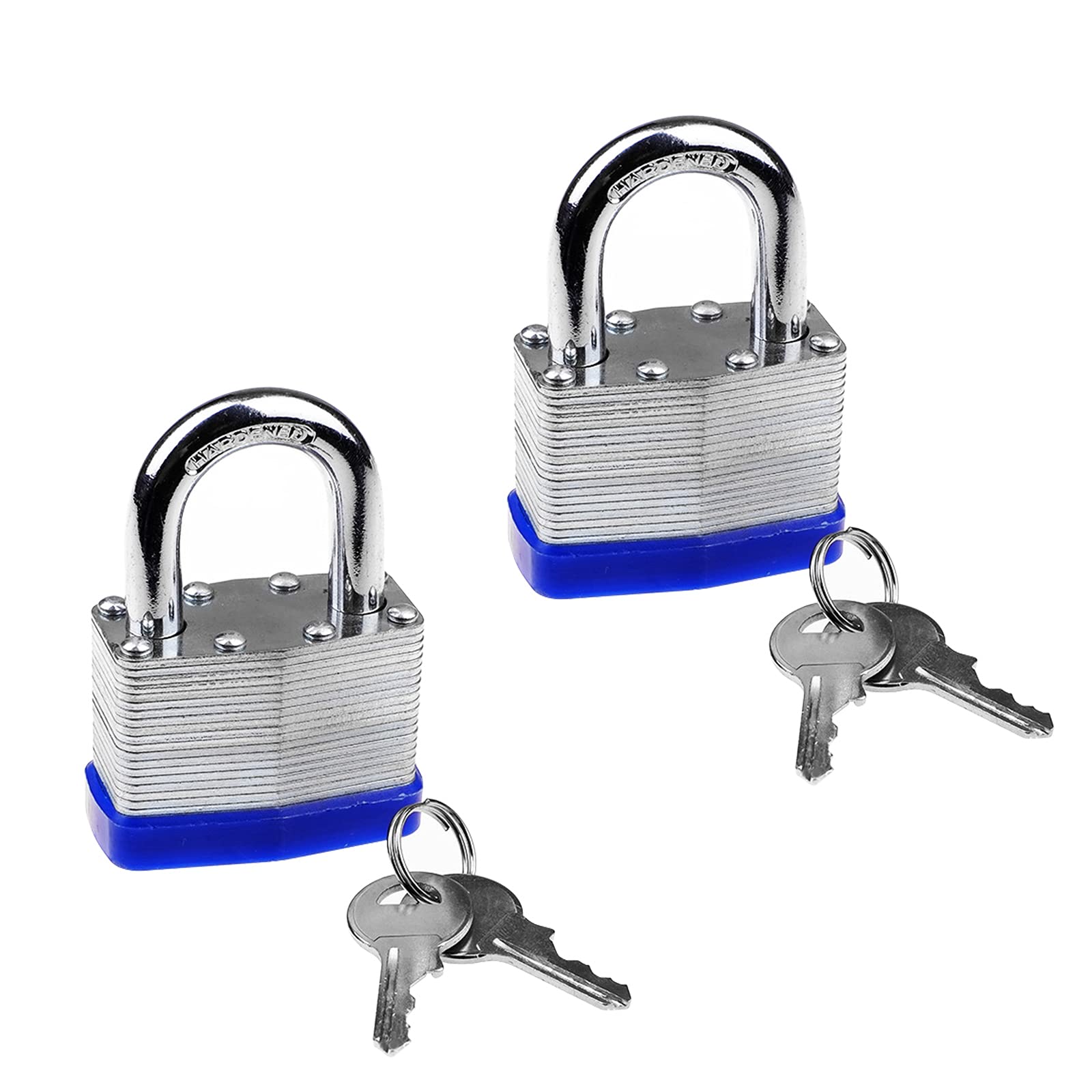 2 Pack Laminated Padlocks with Keys,30mm Heavy Duty Key Pad Lock Outdoor Weatherproof Lock Short Shackle Padlock Laminated Steel Key Padlock for Garden Shed Garage Fence Storage Unit