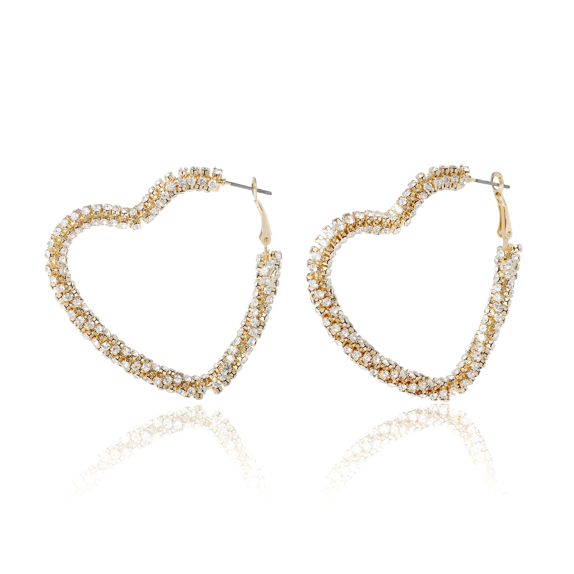 BCBGeneration Heart Hoop Earrings for Women, Gold-Tone Twisted Heart Earrings with Rhinestones
