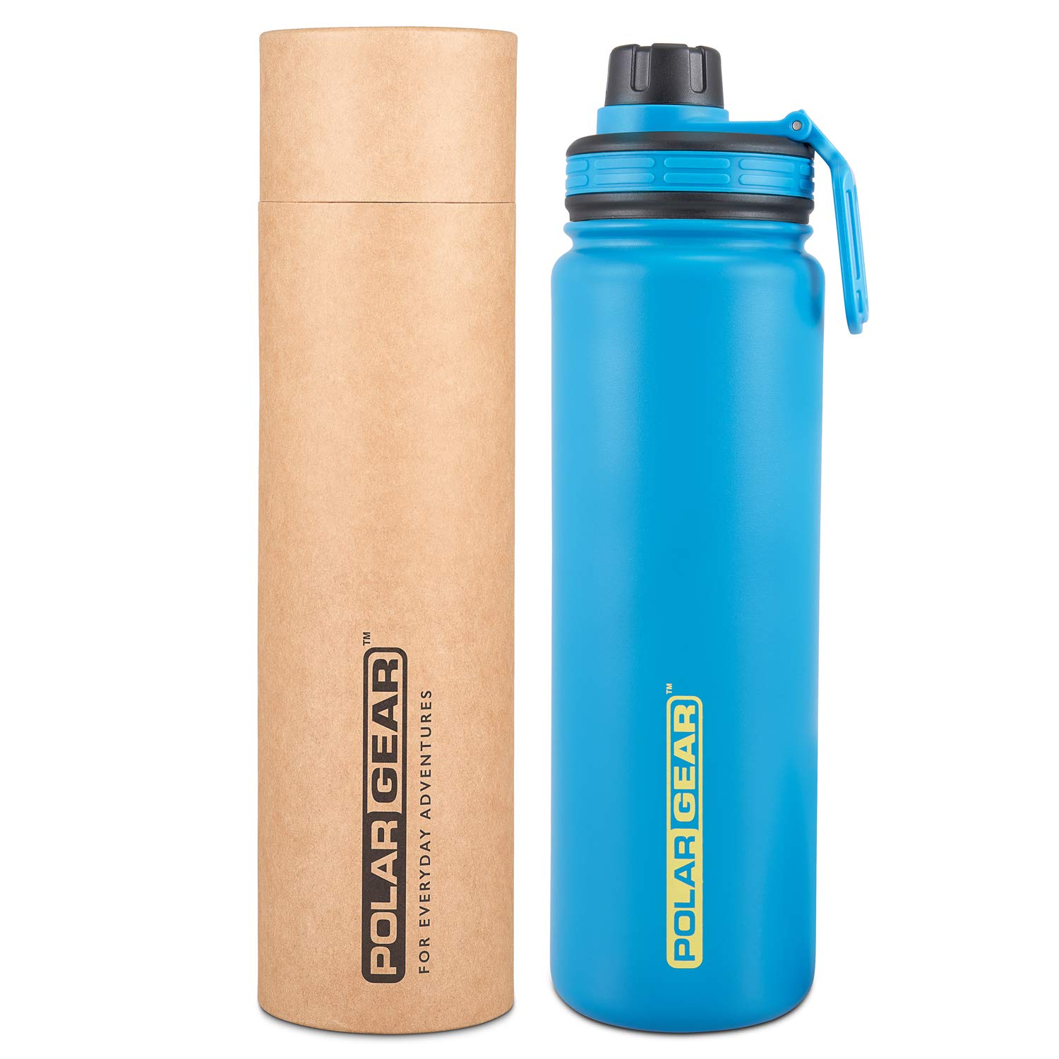 Polar Gear Stainless Steel Water Bottle – Hydra Flow – Vacuum Insulated Metal Double Wall – 2 Lid Options – 12 Hours Hot 24 Hours Cold – Sports, Travel, Gym – Blue 700ml