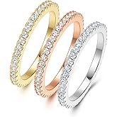 MDFUN Tri-Color Gold Plated Cubic Zirconia Band Stackable Promise Ring 3 PCS Set