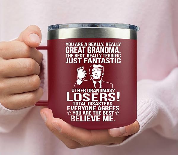 GIFTS FOR GRANDMA FROM GRANDDAUGHTER, GRANDSON, GRANDCHILD – GRANDMA GIFTS FOR CHRISTMAS, GRANDPARENTS DAY, BIRTHDAY, MOTHERS DAY – GRANDPARENTS MUG 14OZ,BURGUNDY INSULATED STAINLESS STEEL