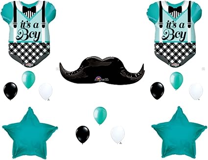 Amazon Com Aqua It S A Boy Mustache Onesie Baby Shower Balloons