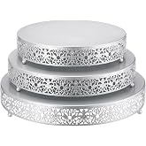 Wenqik 3 Pcs 16'' 14'' 12'' Metal Silver Cake Stand, Classic Style | Round Cake Stand for Wedding Dessert Table Cookies Fruit Serving Tray Cupcake Dessert Pastry Riser for Wedding Birthday Party