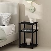 Furinno JUST Toolless 3-Tier Night Stand, Open Storage, Americano | Compact, Narrow Bedside Table, End Table, Side Table, for Bedroom, Dorm