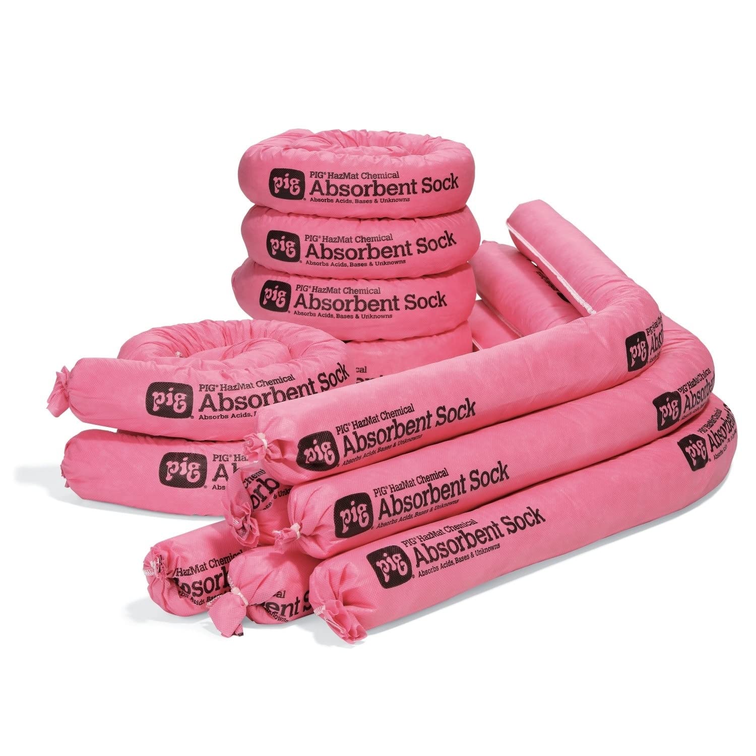 New Pig 124CR PIG HAZMAT Absorbent Socks, 36 L Absorbency, 117 cm Length x 8 cm Diameter, 12 sock/Box, Pink (Pack of 12)