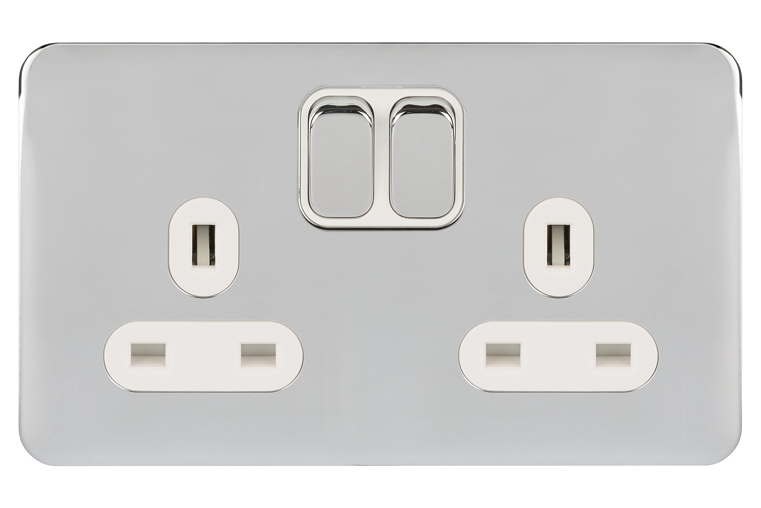 Schneider Electric Lisse Screwless Deco - Switched Double Power Socket, 13 A, GGBL3020WPC, Polished Chrome with White Insert