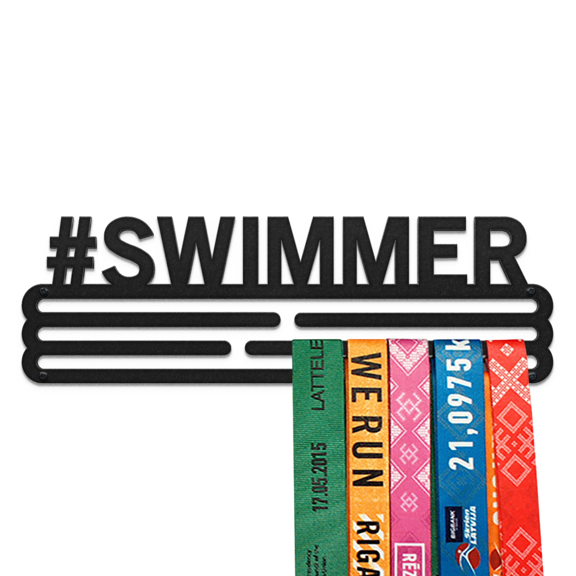 United Medals SWIMMER Sport Medal Hanger Display | Matte Black Steel Medal holder | Awards display rack for up to 30 medals