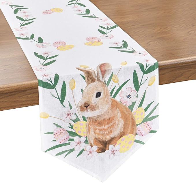 Alishomtll Easter Table Runners, Easter Rabbit Printed Polyester Table