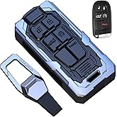 Compatible with Jeep Key Fob Cover with Keychain Heavy Metal Protection Key Case for Grand Cherokee Renegade Chrysler 200 300 Dodge RAM Durango Challenger Journey Dart Fiat Smart Key (Silvery)