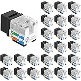 VCE Cat6 UL-Listed Keystone Jack Insert Slim Profile 25-Pack, 90-Degree Ethernet RJ45 Cat5e Cat5 Punch Down Adapter for UTP L