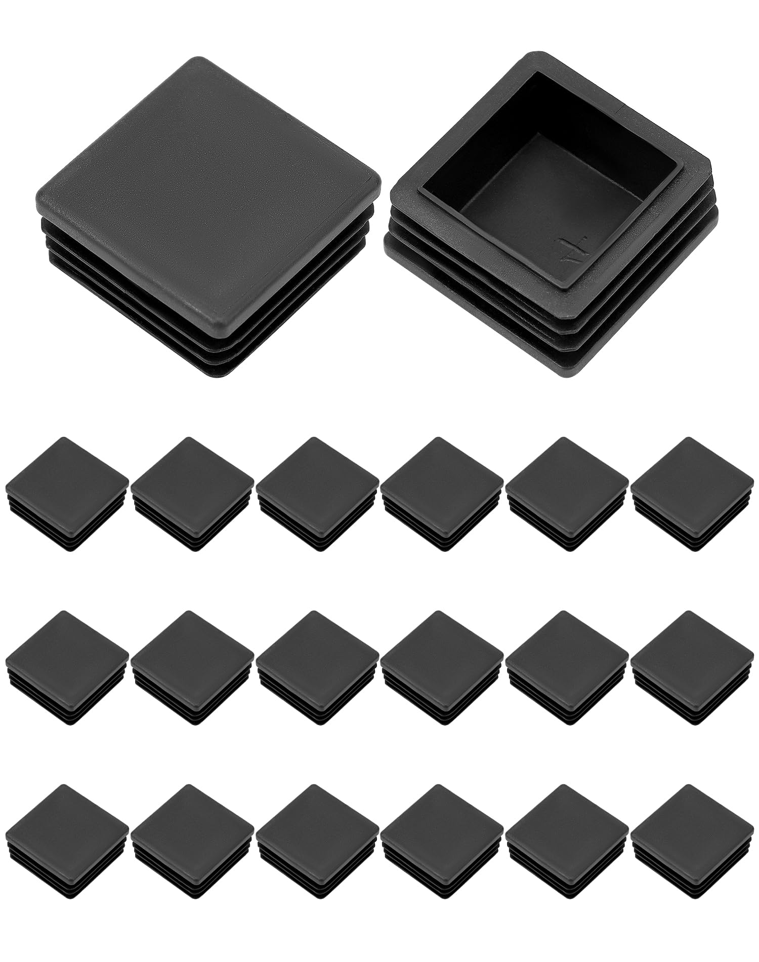QWORK® Square Plastic End Caps, Inner Plugs Square Ribbed Tube for Tables Desks Chairs Bed Furniture Foot Plug Steel Pipe Cover, 1.57” x 1.57” / 40x40mm, 20 PCS