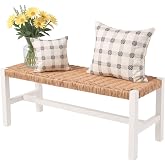 Alaterre Newport Solid Wood Entryway Bench with Woven Rope Seat, White | 40&rdquo; Shoe Bench, Modern Farmhouse Indoor Table Bench with Handcrafted Woven Rope Seat, for Mudroom, Dining Room, or Kitchen