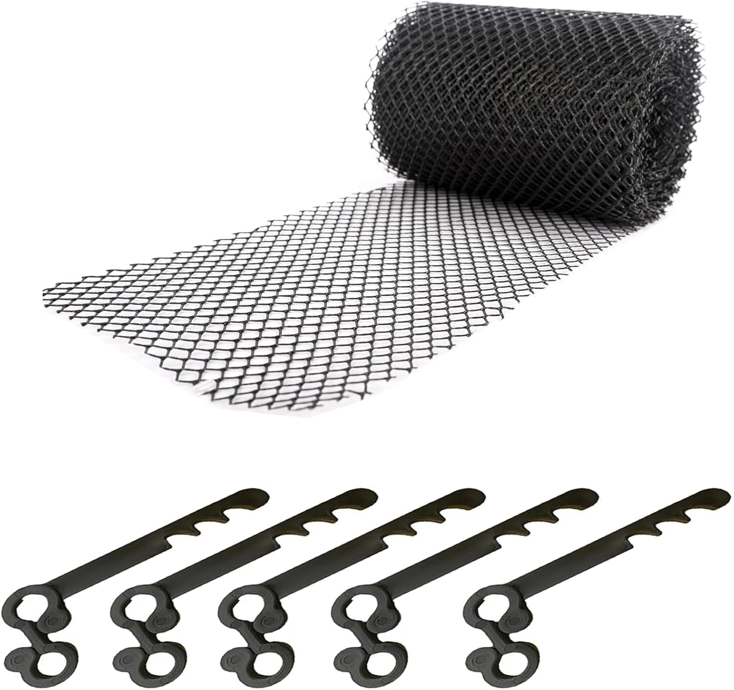 Gutter Mesh Guard Roll to Stop Leaf Debris 20 Meters and 20 Mesh Guard Fixing Clips (20 Meters)