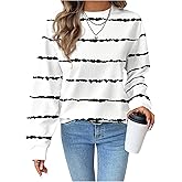 SOLY HUX Women's Striped Sweatshirt Crew Neck Long Sleeve Pullover Going Out Casual Fall Tops