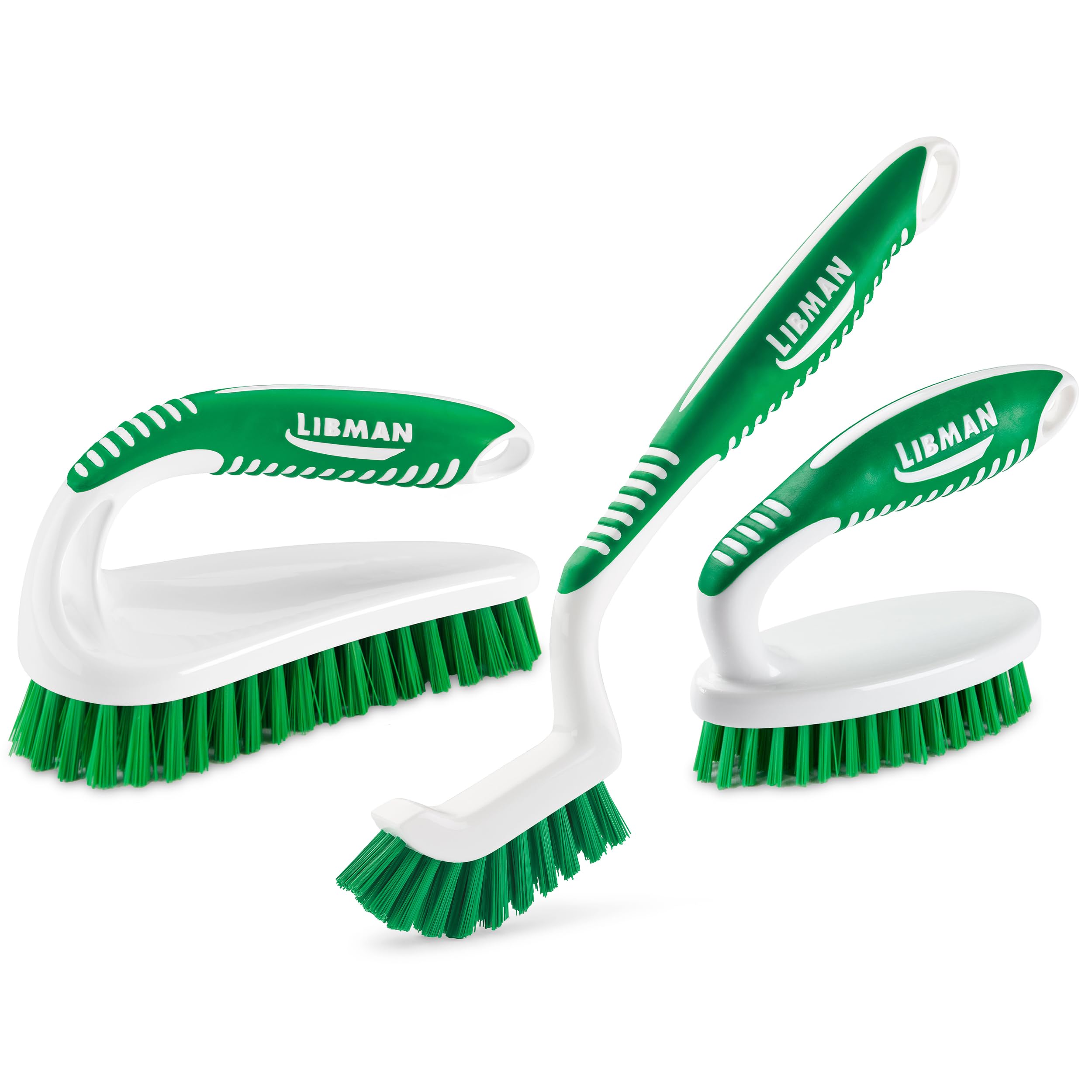 Libman Three Different Durable Brushes for Grout, Tile, Bathroom, Kitchen. Easy to Handle, Strong Fibers for Tough Messes – Family Made in The USA, PET, Green White, Unisex Lot 2406 — image 1