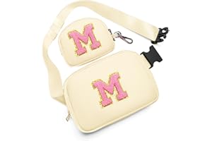SAWGOS Birthday Gifts for 4 5 6 7 8 9 10 11 12 13 Year Old Girls, Crossbody Bags Fanny Pack with Initial Letter Patch Cute Stuff for Women Girls Teens (M, Cream)