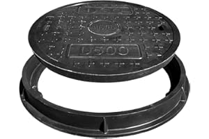 Natotela 20in Round Manhole Cover and Frame,18in Clear Opening Fiberglass Replacement Solid Top Cover,Septic Tank Lid and Bas
