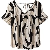 SOLY HUX Women's Plus Size Blouse Printed V Neck Ruffle Short Sleeve Summer Vacation Tops